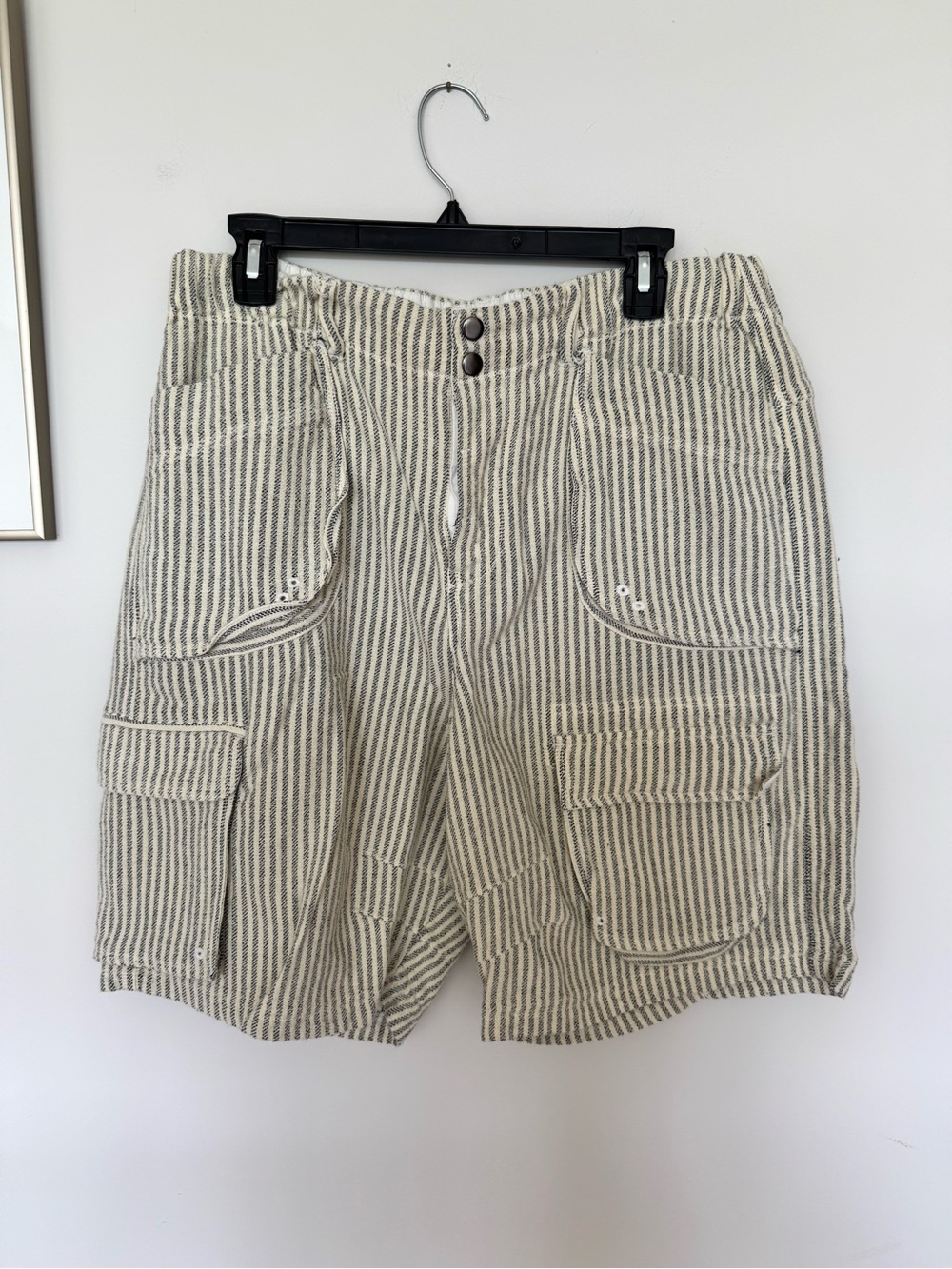 Free People Striped Cargo Shorts in Beige and Black